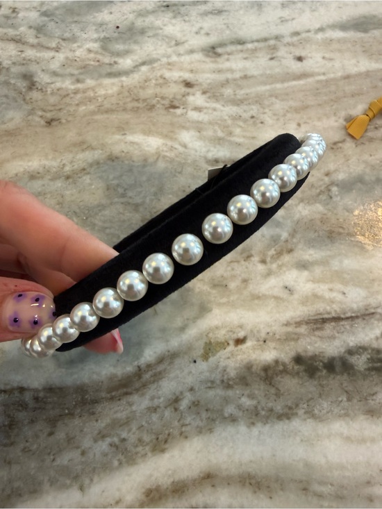 NWT Lele Sadoughi JET Black PEARL EMBELLISHED VELVET GIGI HEADBAND main image 4